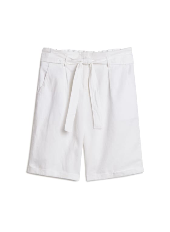 Tie Belt Linen Shorts, White