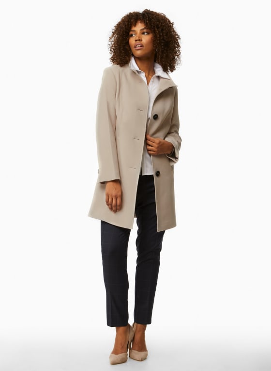 Button Front Tricotine Trench Coat, Natural Beige