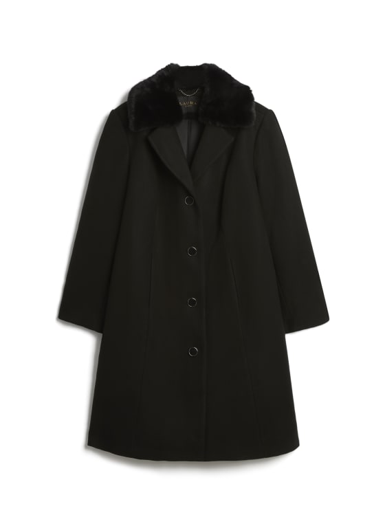 Stretch Wool Blend Coat, Black