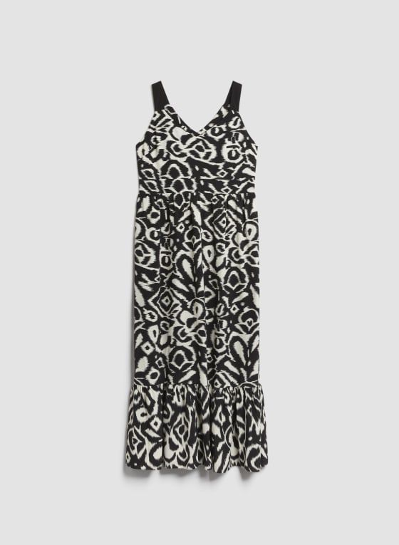 Abstract Print Maxi Dress, White Pattern