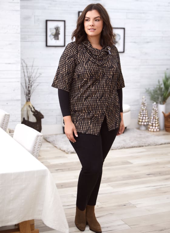 Abstract Motif Cover-Up Top, Black Pattern