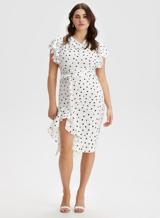 Polka Dot Print Dress, White Pattern