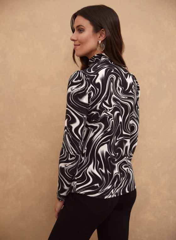 Abstract Wave Print Top, Black Pattern