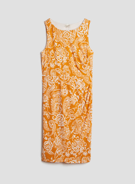 Paisley Print Sleeveless Dress, Orange Pattern