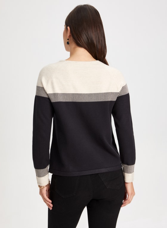 Colour Block Button Detail Sweater, Black Pattern