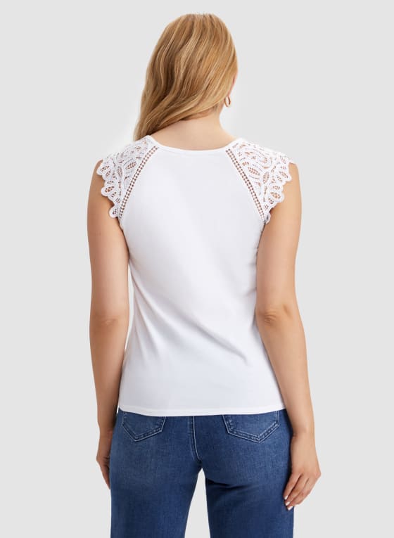 Lace Cap Sleeve T-Shirt, White