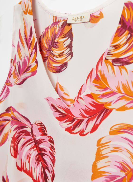 Palm Leaf Print Sleeveless Blouse, Multicolour