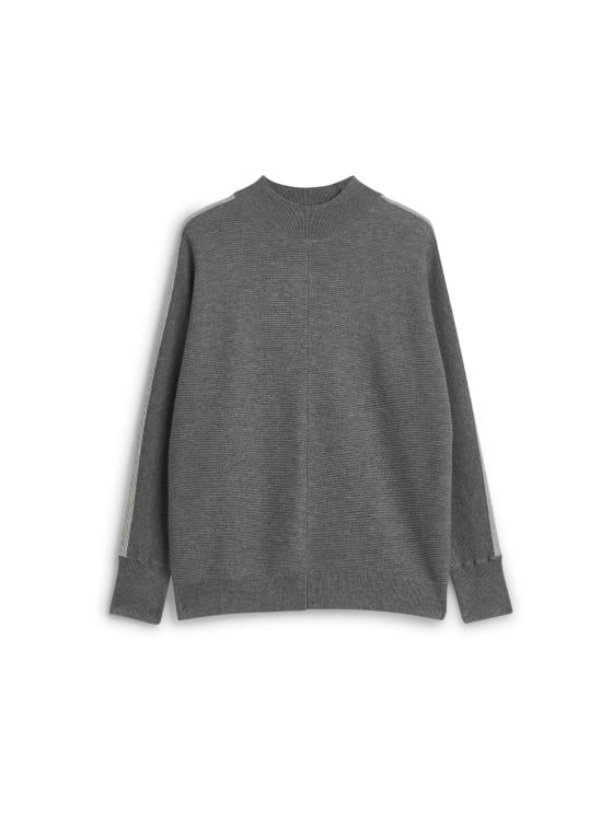 Contrast Stripe Mock Neck Sweater, Medium Grey Mix