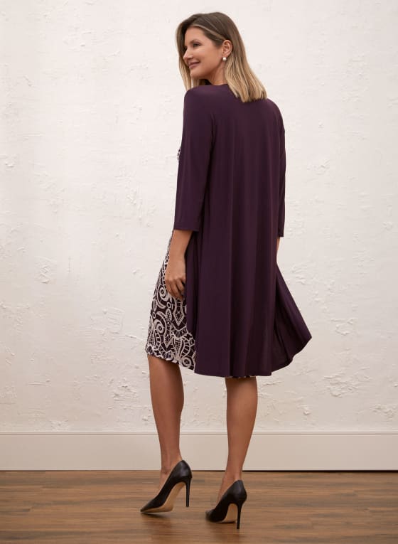 Brocade Print Dress & Jacket Set, Purple Pattern