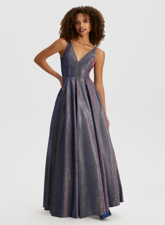 V-Neck Glitter Detail Gown, Lilac