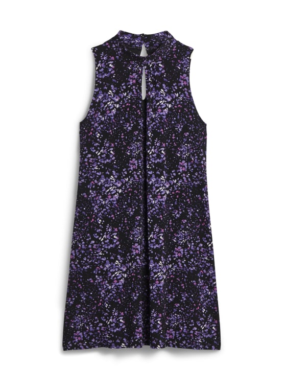 Petal Print Mock Neck Dress, Purple Pattern