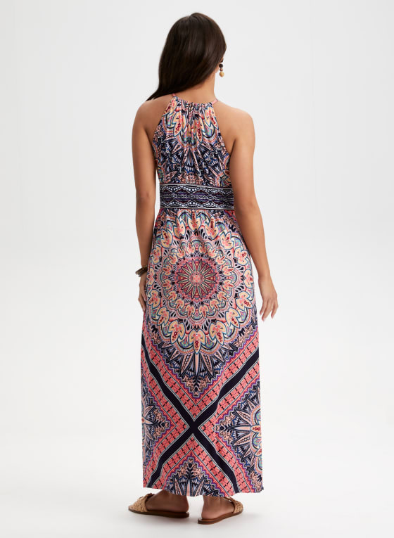 Mixed Print Maxi Dress, Blue Pattern