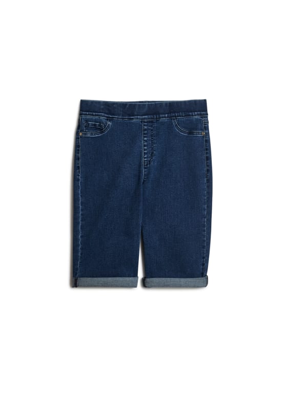 Bermuda en jean à poches brodées, Bleu clair