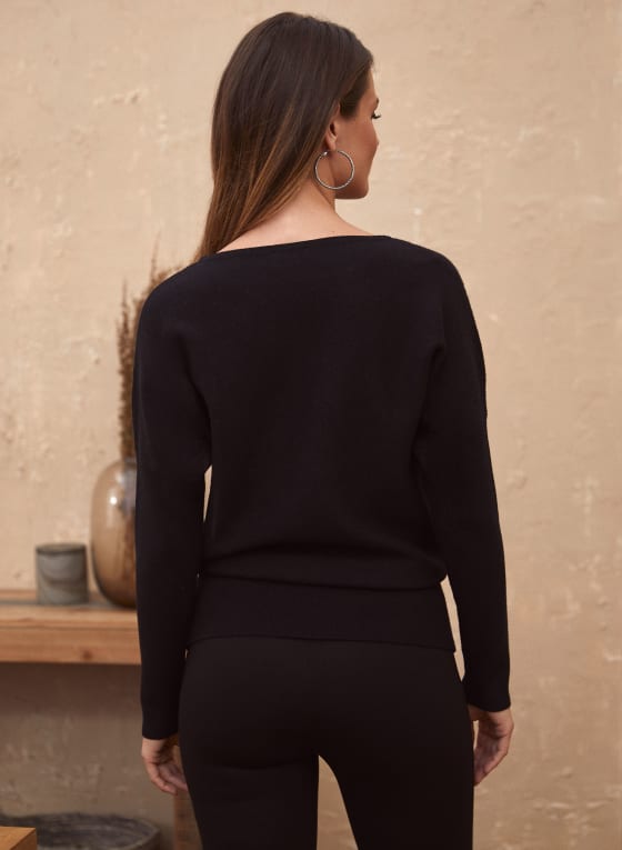 Dolman Sleeve Floral Print Sweater, Black Pattern