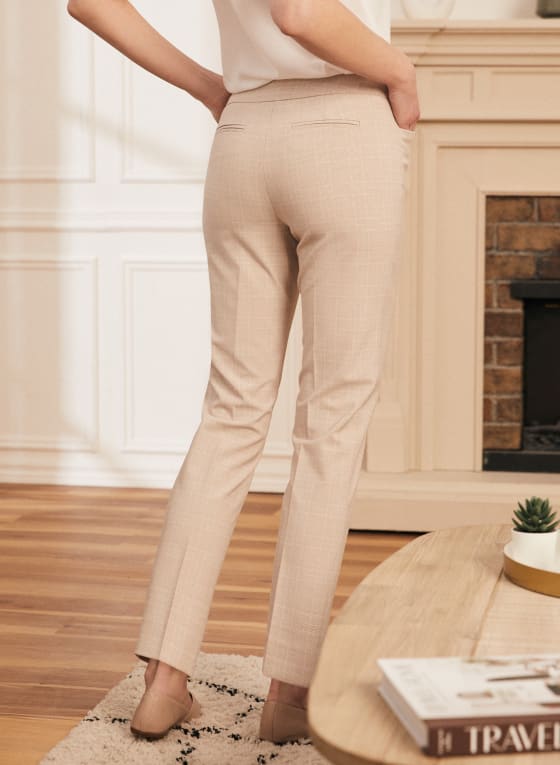 Modern Fit Tartan Print Pants, White Pattern