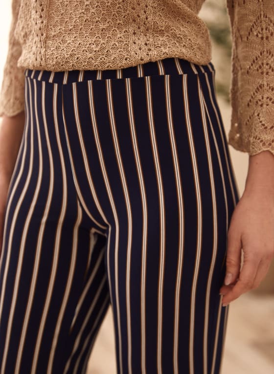 Stripe Print Wide Leg Pants, Blue Pattern