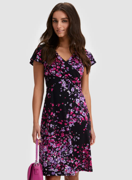 Floral Print Dress, Black Pattern