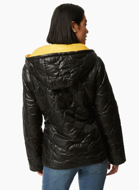 Reversible Hooded Coat, Black Pattern