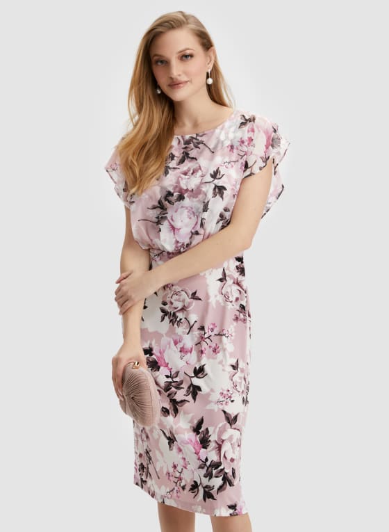 Rose Motif Chiffon Dress, Lilac