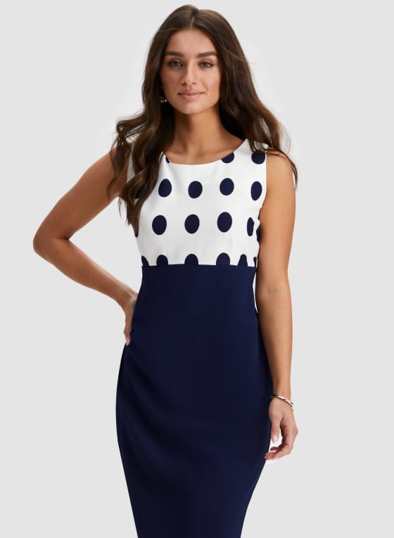 Polka Dot Print Jacket & Dress Set, Blue Pattern