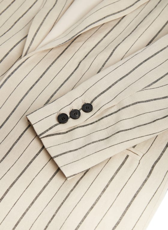 Stripe Print Linen-Blend Jacket, Mushroom Mix