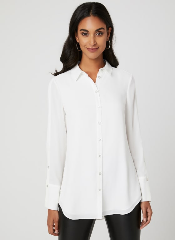 Long Sleeve Button Down Blouse, Off White