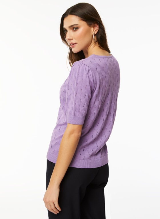 Short Sleeve Pointelle Sweater, Light Violet 