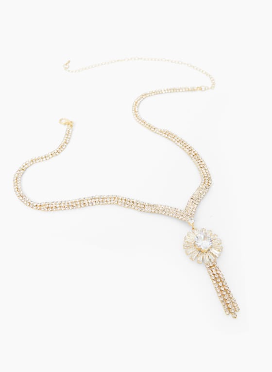 Crystal Flower Pendant Necklace, Gold