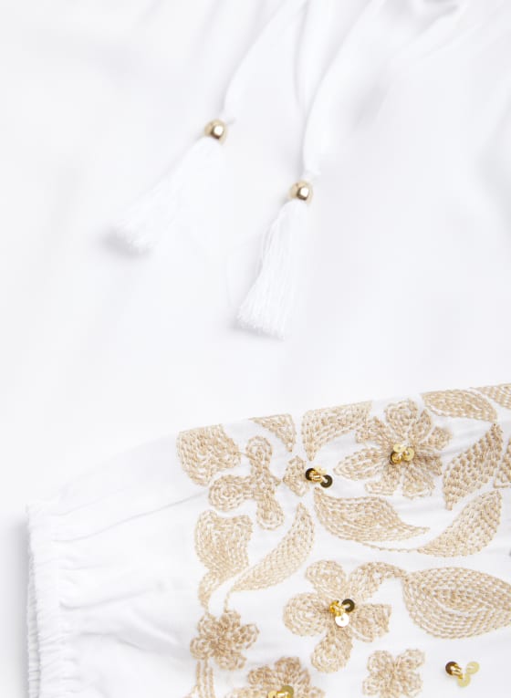 Floral Embroidery Blouse, White