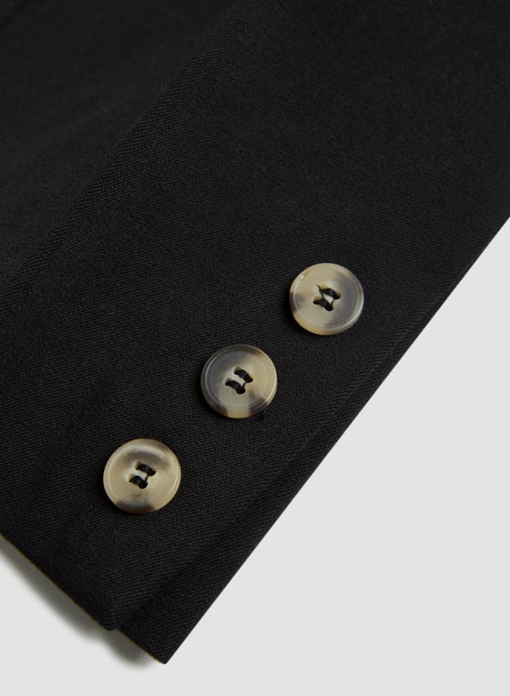 City Fit Button Detail Pants, Black