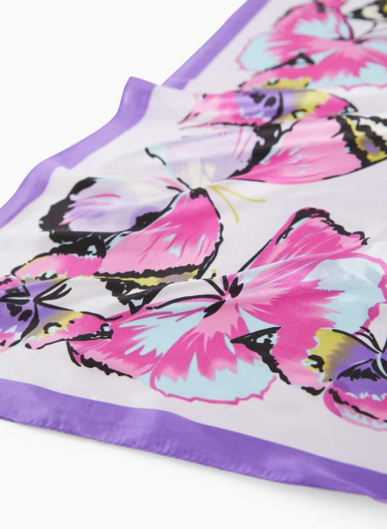 Butterfly Print Scarf, Purple Pattern
