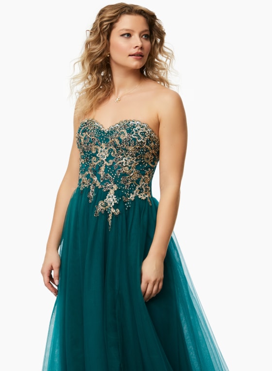 Embellished Corset Detail Gown, Petro Blue