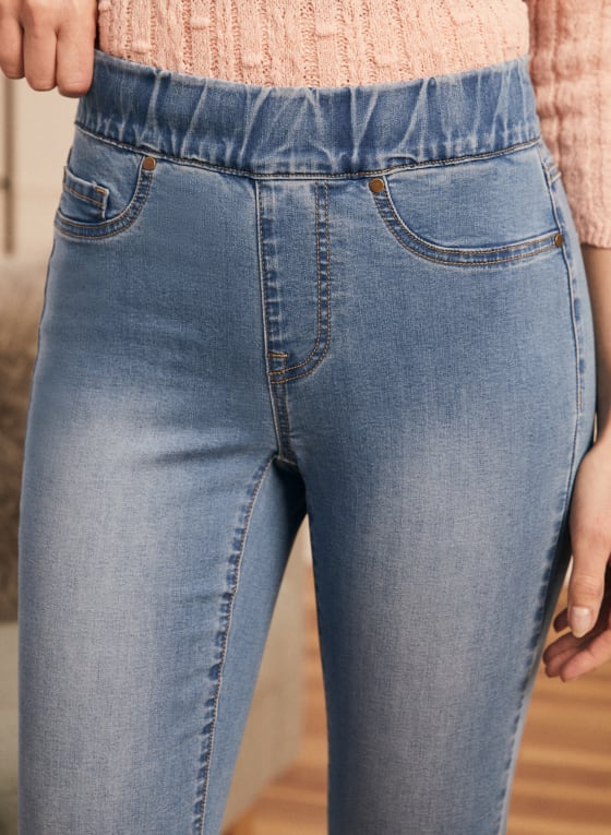 Straight Leg Pull-On Jeans, Pale Blue