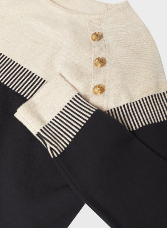 Colour Block Button Detail Sweater, Black Pattern