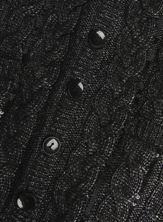 Metallic Sequin Detail Cardigan, Black Pattern