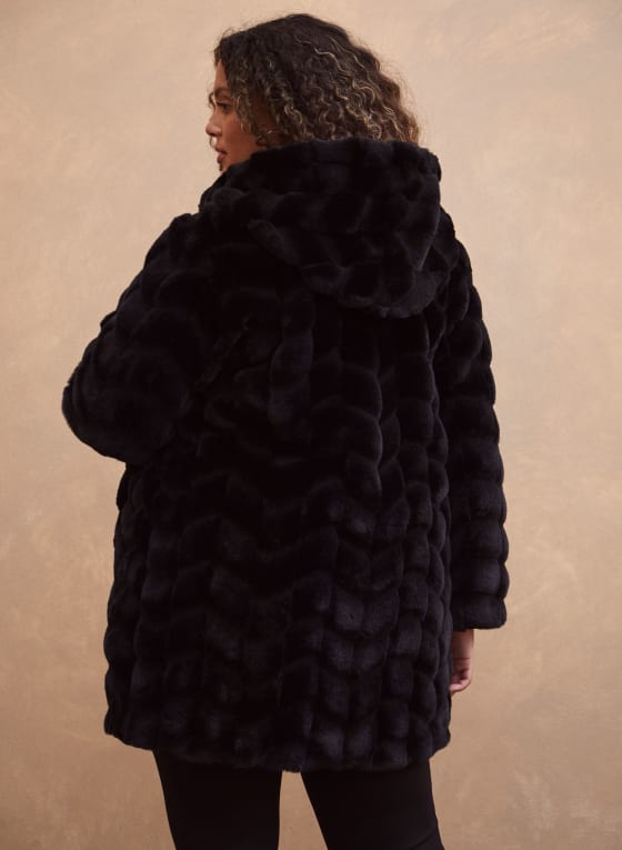 Hooded Faux Fur Coat, Black