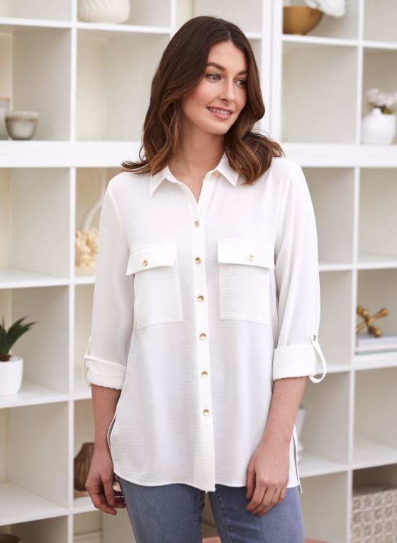 Button-Down Tunic Blouse, Ivory