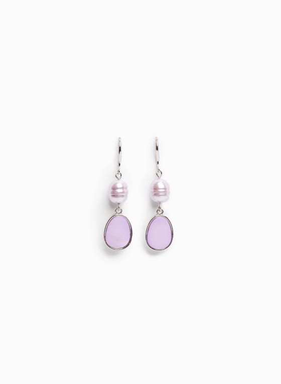 Pearl & Resin Pendant Earrings, Lilac