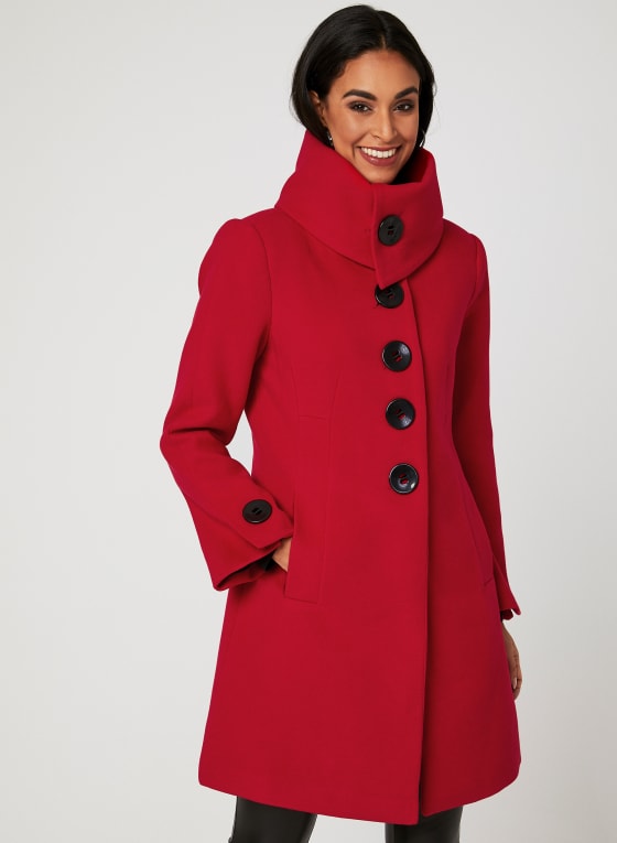 Envelope Collar Coat, Red