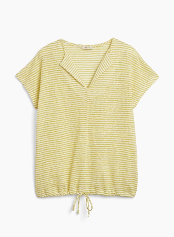 Striped Collared V Neck Top, Heather Green