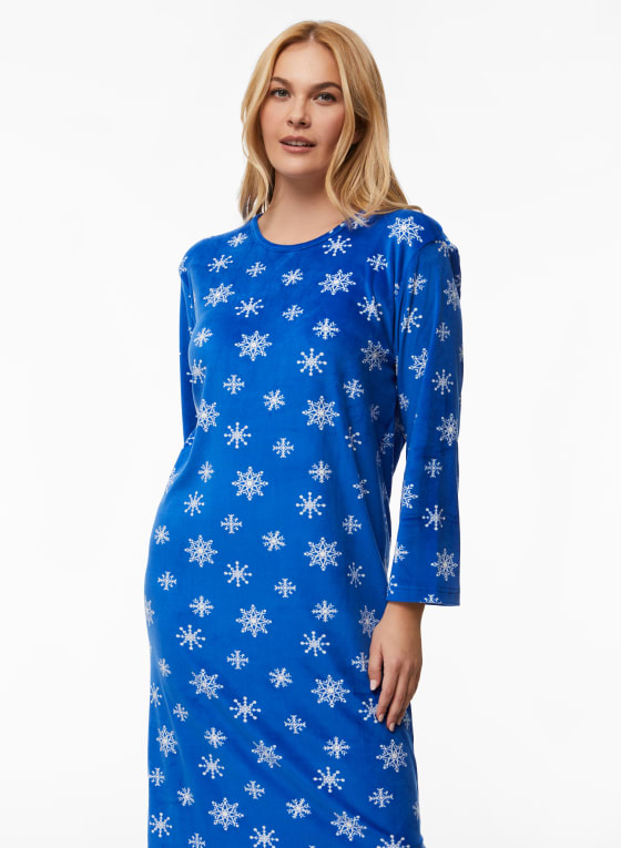 Velour Star Motif Nightgown, Blue Pattern
