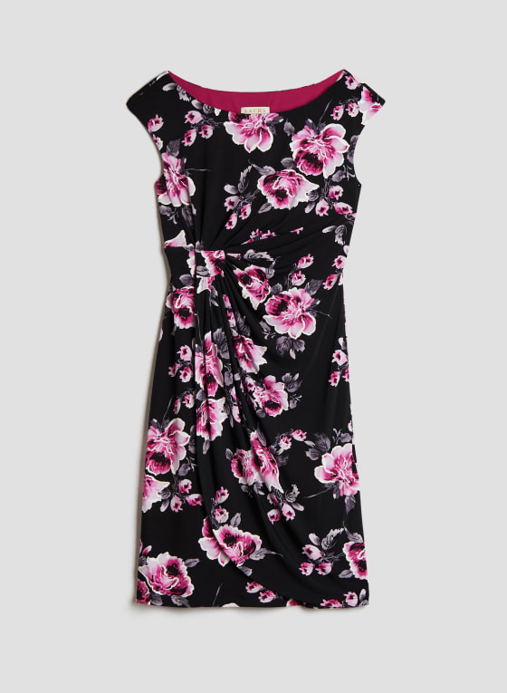 Floral Print Sleeveless Dress, Black Pattern