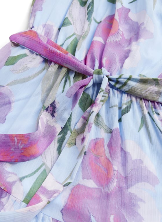 Off-the-Shoulder Floral Print Dress, Blue Pattern