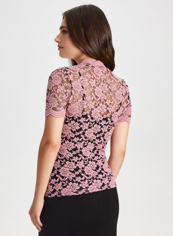 Embroidered Scallop Detail Top, Rosette