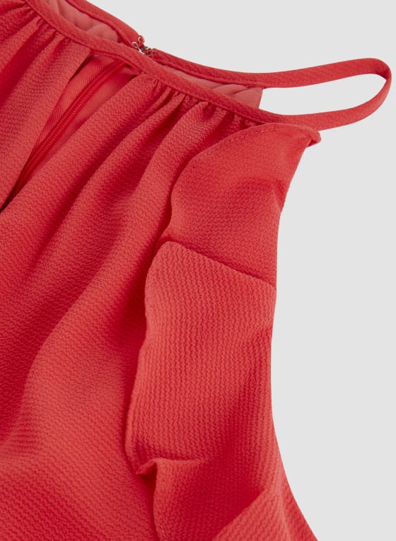 Ruffle Detail Jumpsuit, Coral Orange