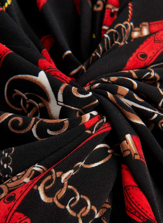 Chain Print Twist Detail Dress, Black Pattern