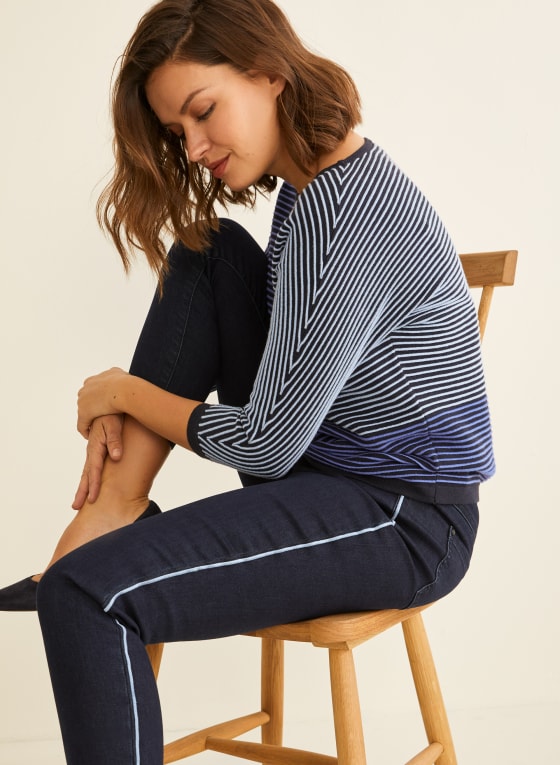 Striped Colour Block Sweater, Blue Pattern