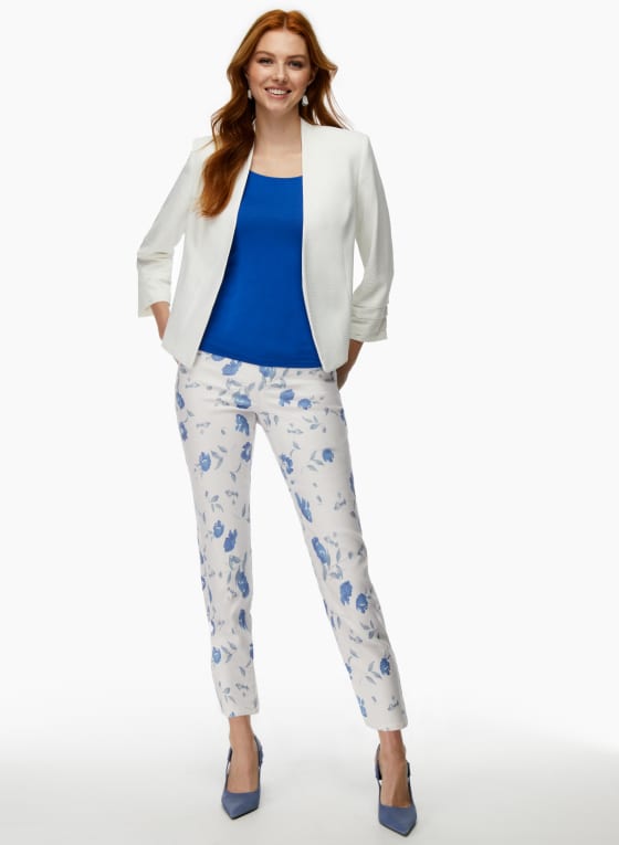 Pull-On Floral Print Jeans, White Pattern