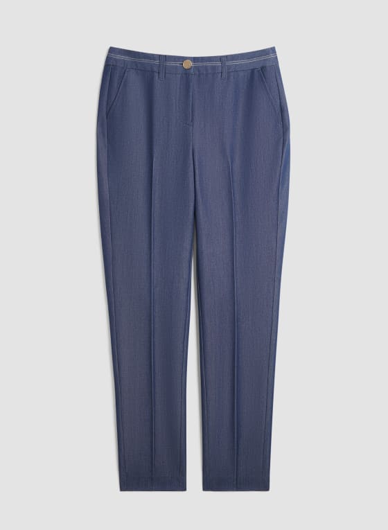 Pantalon coupe cité à détail surpiqûres, Bleu azur