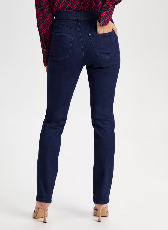 Straight Leg Pull-On Jeans, Light Blue